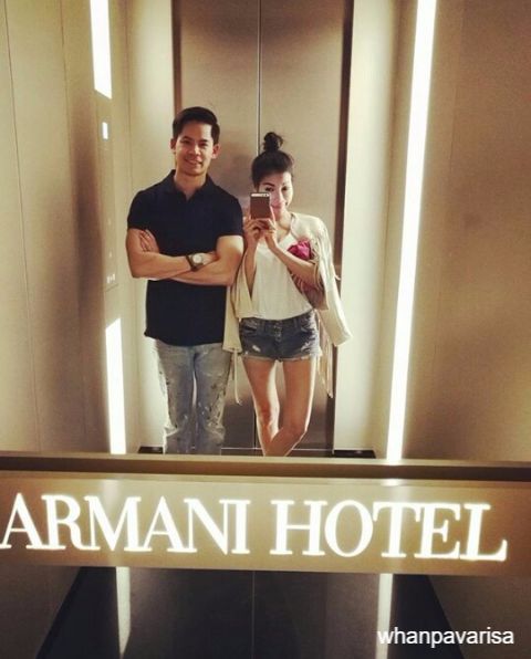 กรณ์ ณรงค์เดช เซลฟี่กับ แหวนแหวน ปวริศรา ที่โรงแรม Armani Hotel อิตาลี